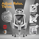 HOLLUDLE Ergonomic Mesh Office Chair - 3D Adjustable Lumbar Support & 3D Armrests, V-Shaped Back, Adjustable Desk Chair for Office & Home, White HOLLUDLE