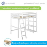 Max & Lily High Loft Bed, Twin Bed Frame For Kids With Bookcase, White Max & Lily