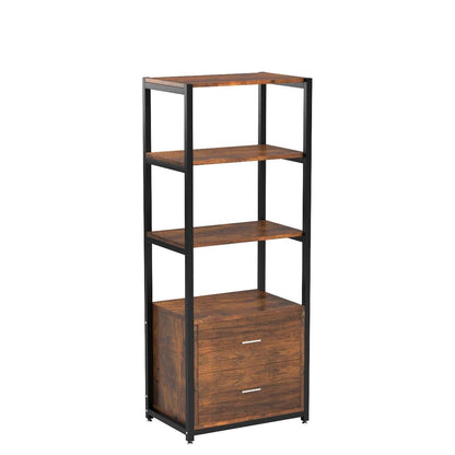 Tribesigns Rustic 4-Tier Bookcase with 2 Storage Drawers for Home Office - WoodArtSupply