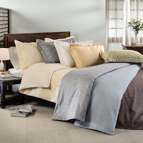Superior Italian Paisley Cotton Blend 600 Thread Count Duvet Cover Set, Oversized Comforter Cover, Floral Bedding Essentials, Button Closure, Includes 1 Duvet Cover, 2 Pillow Shams, Full/Queen, Blue Superior