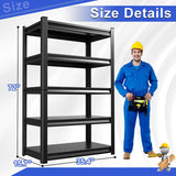 EWZXDB Garage Shelving 3000lb Heavy Duty Shelving, Garage Storage Shelves Adjustable Metal Shelf, 5 Tier Utility Shelves Unit, Metal Shelf Rack for Basement, Industrial Black 72''H*35.4''W*15.7''D EWZXDB