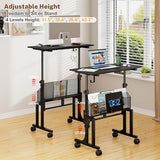 Height Adjustable Standing Desk With Storage, Small Stand Up Desk With wheels, Portable Rolling Desk for Home Office, Mobile Sit Stand Desk for Small Spaces, For Walking Pad Treadmill, Black Huxitocan