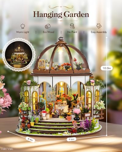 Vaki Vaki [2026 New] Hanging Garden Miniature House Kit with LED Light, Book Nook Kit with Cover for Birthday, 3D Wooden Bookends Puzzle Bookshelf Decor Building Kit Birthday Gifts for Family, Friends