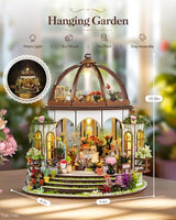Vaki Vaki [2026 New] Hanging Garden Miniature House Kit with LED Light, Book Nook Kit with Cover for Birthday, 3D Wooden Bookends Puzzle Bookshelf Decor Building Kit Birthday Gifts for Family, Friends
