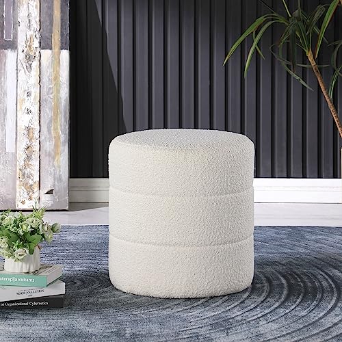 HomePop Upholstered Round Ottoman Home Décor|Foot Rest Ottoman - Cream Boucle 17.5 * 17.5 inch HomePop