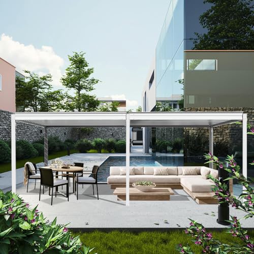 Domi Louvered Pergola 10X20FT, Aluminum Pergola with Adjustable Roof, Aluminum Frame, Efficient Drainage System, Outdoor Pergola for Patio, Deck, Garden, White domi outdoor living