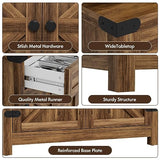 YESHOMY Coffee Bar Accent Cabinet, Farmhouse Barn Door Buffet Sideboard with Drawer and Adjustable Shelf, Wide Desktop for Kitchen, Dining Room, Bathroom, Entryway, Brown YESHOMY