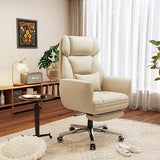 GABRYLLY Office Criss Cross Chair with Footrest, Big and Tall Executive Chair with Wide Seat,Reversible Armrest,Wheels, Lumbar Pillow and 120°Tilt,Computer Desk Chair for Gaming,Meditation,Ivory GABRYLLY