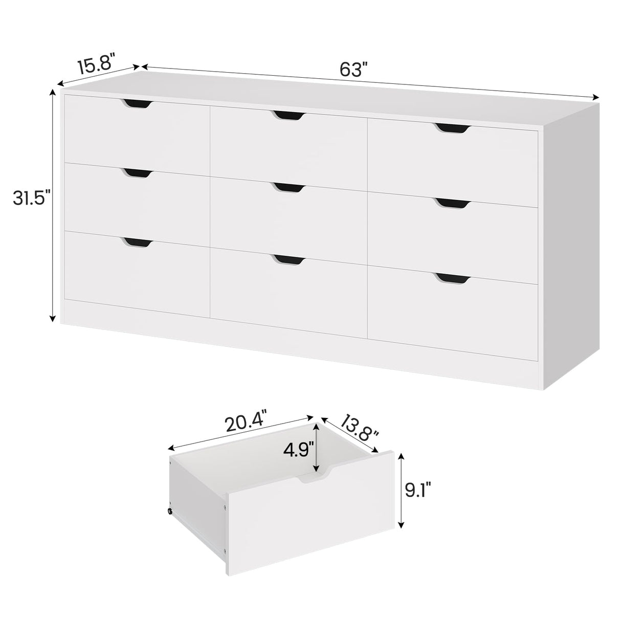 HAUOMS 9 Drawer Dresser for Bedroom, Large Black Chest of Drawers for Bedroom,Long Modern Dressers with Drawers for Living Room, Hallway HAUOMS