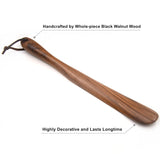 Bamber Wooden Shoe Horn Wood Shoehorn with Handle for Seniors Women Men Kids, 15'' Long, Black Walnut Bamber