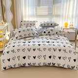 BlueBlue Hearts Kids Duvet Cover Set Twin 100% Cotton Bedding for Boys Girls Teens Single Bed Cartoon Kawaii Black White Heart Love Pattern 1 Cute Comforter Cover 2 Pillowcase (Twin) BlueBlue