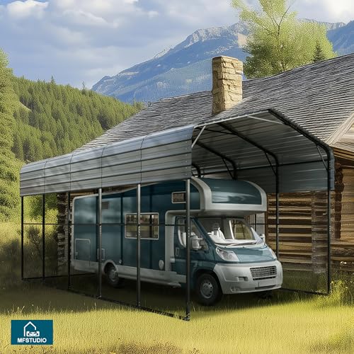 MFSTUDIO RV Carport 14x25 ft, Outdoor Heavy Duty Carports, Height 13 ft for Large RVs Metal Shed Canopy Shelters Garage Shelter Shade Car Ports with Galvanized Roof for Cars, Truck and Boats ﻿ MFSTUDIO