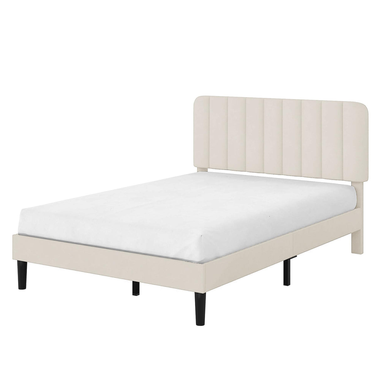 VECELO Full Size Bed Frame with Upholstered Headboard, Velvet Platform Bedframe Mattress Foundation, Strong Wood Slat Support, No Box Spring Needed,Velvet Beige VECELO