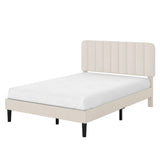 VECELO Full Size Bed Frame with Upholstered Headboard, Velvet Platform Bedframe Mattress Foundation, Strong Wood Slat Support, No Box Spring Needed,Velvet Beige VECELO