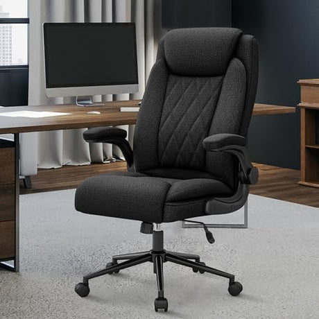 ralex-chair Big and Tall Office Chair -500 lb Heavy Duty Office Chair for Big Man, Fabric High Back Executive Office Desk Chair with 120° Tilt Rock,Computer Desk Chair with flip up arm - Black ralex-chair
