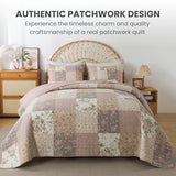 SLPR Secret Garden Patchwork Cotton Pieced Quilt Set - King with 2 Shams, Country Shabby Chic Bedding with Flower Pattern, Pink Floral Farmhouse Quilted Bedspread for All Seasons SLPR