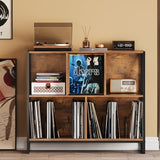 Welfuturer Large 3 Tier Record Player Stand Turntable Stand with Vinyl Storage Holds up to 300+ Albums Mid-Century Record Player Cabinet Table for Vinyl Records with 4 Dividers for Living Room (Brown) Welfuturer