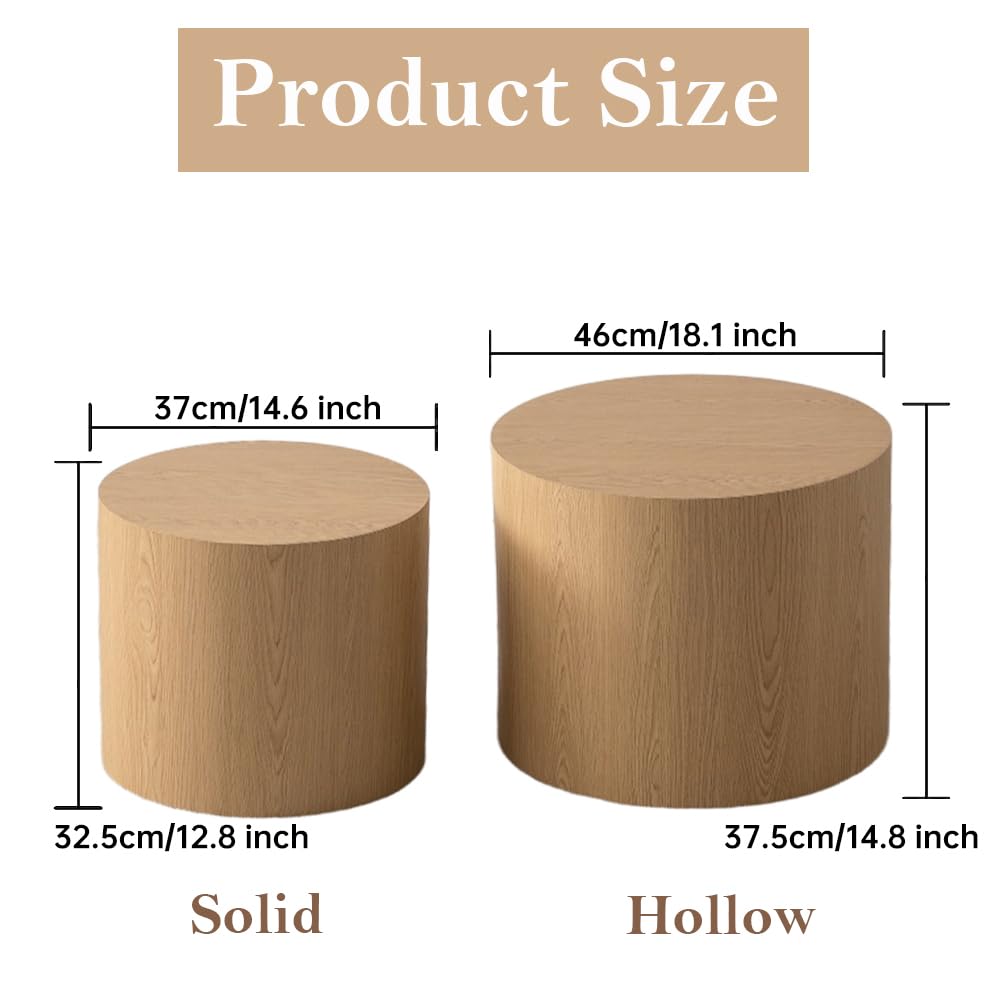Round Nesting Coffee Table Set of 2 Modern Small Round Coffee Table Round End Table Small Side Table Circle Coffee Table Circular Nested Coffee Table for Living Room (Light Wood) YYZIWYUN
