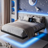 Feonase Twin Size Floating Bed Frame with Charging Station and LED Lights, Metal Bed Frame with Heavy Duty Steel Slats Supports, No Box Spring Needed, Easy Assembly, Black Feonase