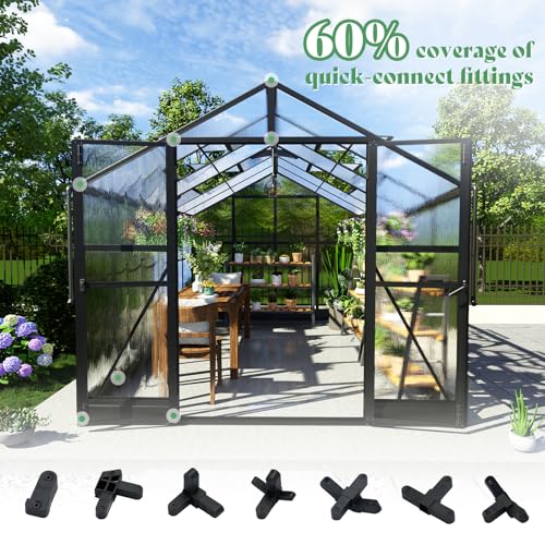 AMERLIFE 8x12x7FT Polycarbonate Greenhouse, Walk in Greenhouse with Quick-Connect System, Green House with 4 Vent Windows and Swing Lockable Door, Greenhouses for Outdoors, Sunroom Black