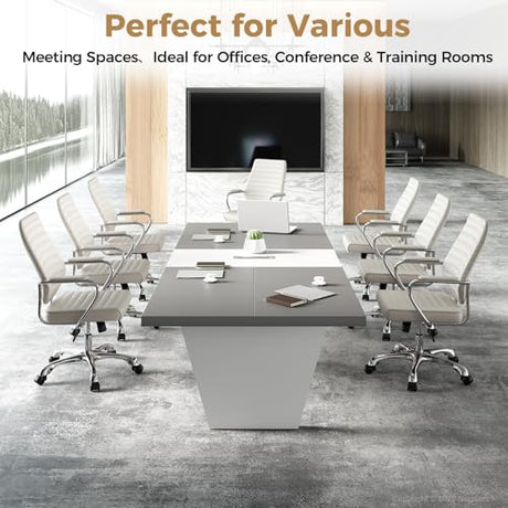 Nuipesn 10FT Rectangular Conference Table (119"), Modern Boardroom Meeting Table for 10-12 People, 2.13" Thick Top, Center Cable Management Grommet, Two-Tone Office Table, Dark Gray & White Nuipesn