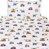 J-pinno Build Construction Engineering Vehicle Cars Trucks Crane Digger Cartoon 100% Cotton Twin 3 Pieces Sheet Set Decoration Kids Boys Children Flat Sheet + Fitted Sheet + Pillowcase Bedding Set J-pinno