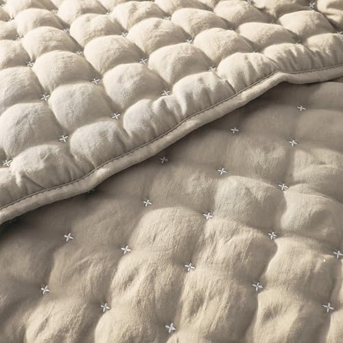 WDCOZY Beige King Size Quilt Bedding Sets with Pillow Shams, Tan Cream Lightweight Bedspread Coverlet, Quilted Blanket Thin Comforter Bed Cover, All Season Summer Spring, 3 Pieces, 104x90 inches WDCOZY