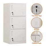 3 Door Metal Vertical Storage Locker for Kids Bedroom, Children Room, School, Office, Home ,Stackable Steel Storage Cabinet for Toys, Clothes & Sports Equipment,Anti-falling Device. (3D, white) DAYTOYS