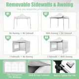 Tangkula 10x10 FT Pop Up Canopy, Outdoor Tent with 3 Sidewalls & Awning, Wheeled Bag, 4 Sandbags, 8 Stake, 4 Ropes, Portable Canopy Tent for Party Picnic Event Beach Camping (White) Tangkula