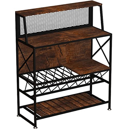 Industrial Rustic Brown Wine Rack and Home Bar Table with Glass Holder by VEVOR