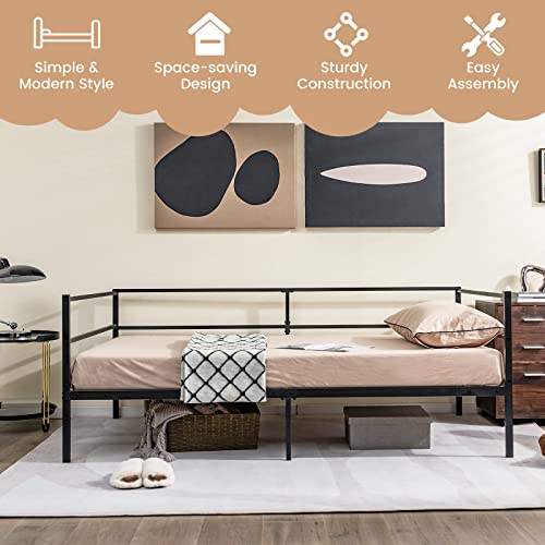 Giantex Metal Twin Daybed Frame, Day Bed with Metal Slat Support & 3-Sided Guardrails, 2-in-1 Space-Saving Sofa Bed for Living Room Guest Room, No Box Spring Needed, Black Giantex