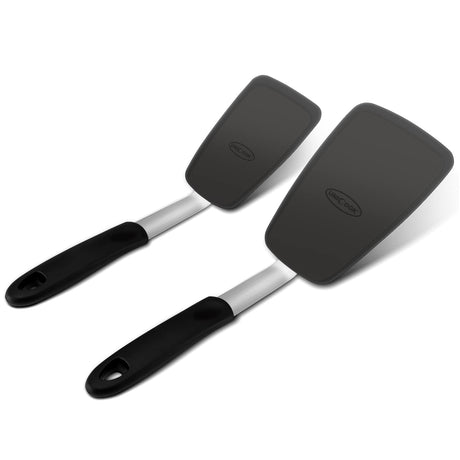 Unicook 2 Pack Flexible Silicone Spatula, Turner, 600F Heat Resistant, Ideal for Flipping Eggs, Burgers, Crepes and More, Black Unicook