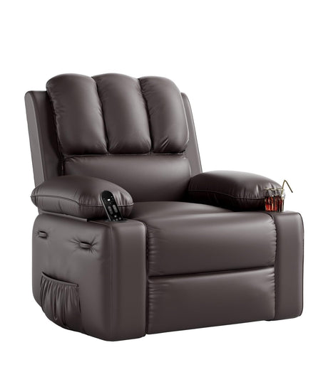 GarveeHome Oversized Recliner Chair, 360° Swivel Rocker Recliners with Heat & Massage, Soft Lazy Boy Recliner Chair with 2 Cup Holders and Side Pocket for Living Room Bedroom Nurseries -Deep Brown GarveeHome