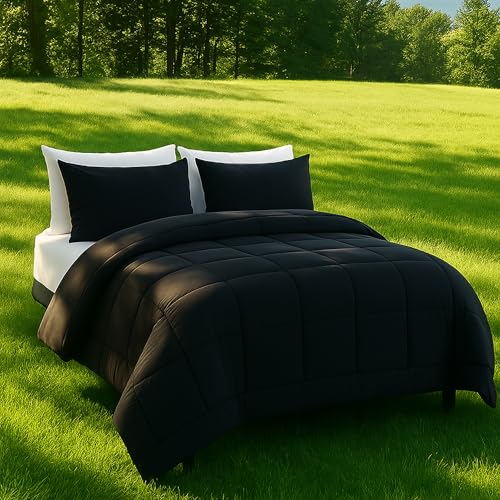 DOWNCOOL Twin Comforter Set -All Season Bedding Comforters Sets with 1 Pillow Case -2 Pieces Bed Set Down Alternative Comforter Set -Black Twin Bedding Sets(64"x88") DOWNCOOL