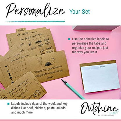 OUTSHINE Premium Kraft Recipe Cards Dividers 4x6 with Tabs (Set of 24) | Recipe Box Dividers Made of Thick Cardstock | Includes 28 Adhesive Labels and Printed Cooking Tips | Best Kitchen Gift - WoodArtSupply