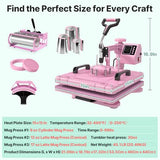 Slendor 8 in 1 Heat Press Machine 15x15 inch 360-Degree Swing Away Digital T Shirt Pressing Machine Multifunction Heat Transfer Sublimation Combo for T Shirts Mugs Hat Plate Cap,Pink Slendor