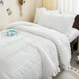 WONGS BEDDING White Comforter Set Twin, 3 Pieces Ruffle Shabby Chic Comforter for Dorm Room Essentials for Twin Bed, Soft Seersucker Bedding Set with 1 Ruffle Comforter, 2 Tufted Pillowcases 86"×68" WONGS BEDDING