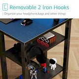 Lufeiya Black Gaming Desk with LED Lights and Power Outlets, 47 inch Computer Desk with Fabric Drawers and Storage Shelves, Home Office Desk with Monitor Stand, Black Lufeiya