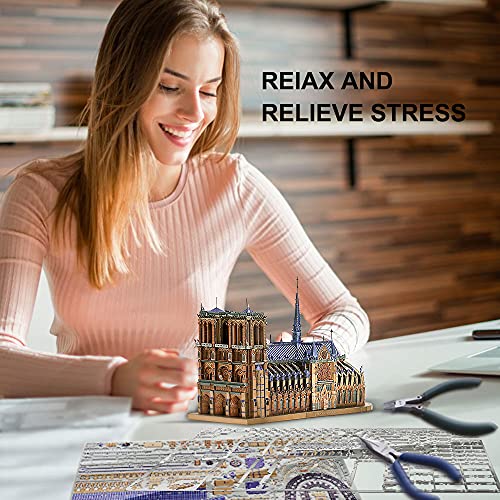 Piececool 3D Metal Puzzles for Adults and Teens, Notre Dame De Paris Church Metal Model Kit, Challenge French Cathedral Brain Teaser Architecture Building Blocks Puzzle, 382 Pcs
