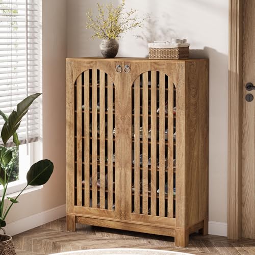 Tribesigns Shoe Cabinet with Slatted Doors, 6-Tier Entryway Shoe Storage Rack Organizer with Adjustable Shelves for Living Room, Bedroom, Oak Tribesigns