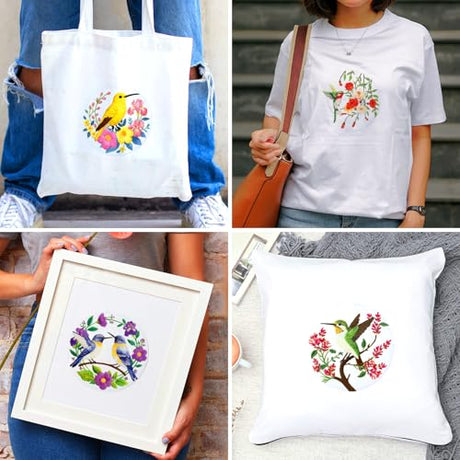 BEUNITONE Hummingbird Embroidery Kit for Adults, 6PC Floral Bird Cross Stitch Set with Colorful Threads, Nature Inspired DIY Artwork, Home Decor Gift for Her BEUNITONE