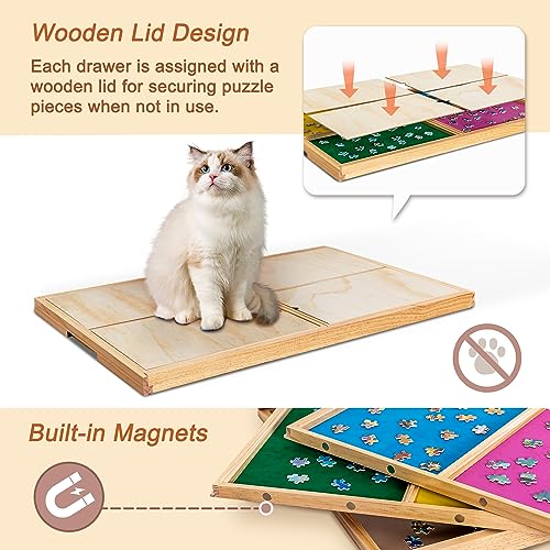 Becko US Portable Puzzle Board with 4 Sorting Drawers & Cover Boards, Wooden Jigsaw Puzzle Table with Smooth Flannel Top & Groove Handles, Easy to Move, for 1000 Piece Jigsaw Puzzles - WoodArtSupply