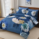 DJY Comforter Set Queen Size, 7 Piece Grey Blue Floral Comforter Set with Sheets Elegant Flower Print Bed in a Bag Soft Microfiber Complete Bedding Set for All Season DJY