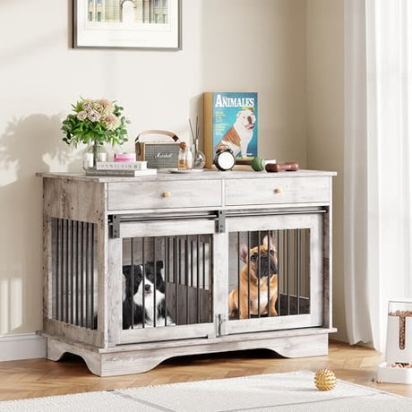 47" Dog Furniture Crate, Large Furniture Style Dog Crate for Large/Medium/Small Dogs (Retro Grey, One Cage) Garvee