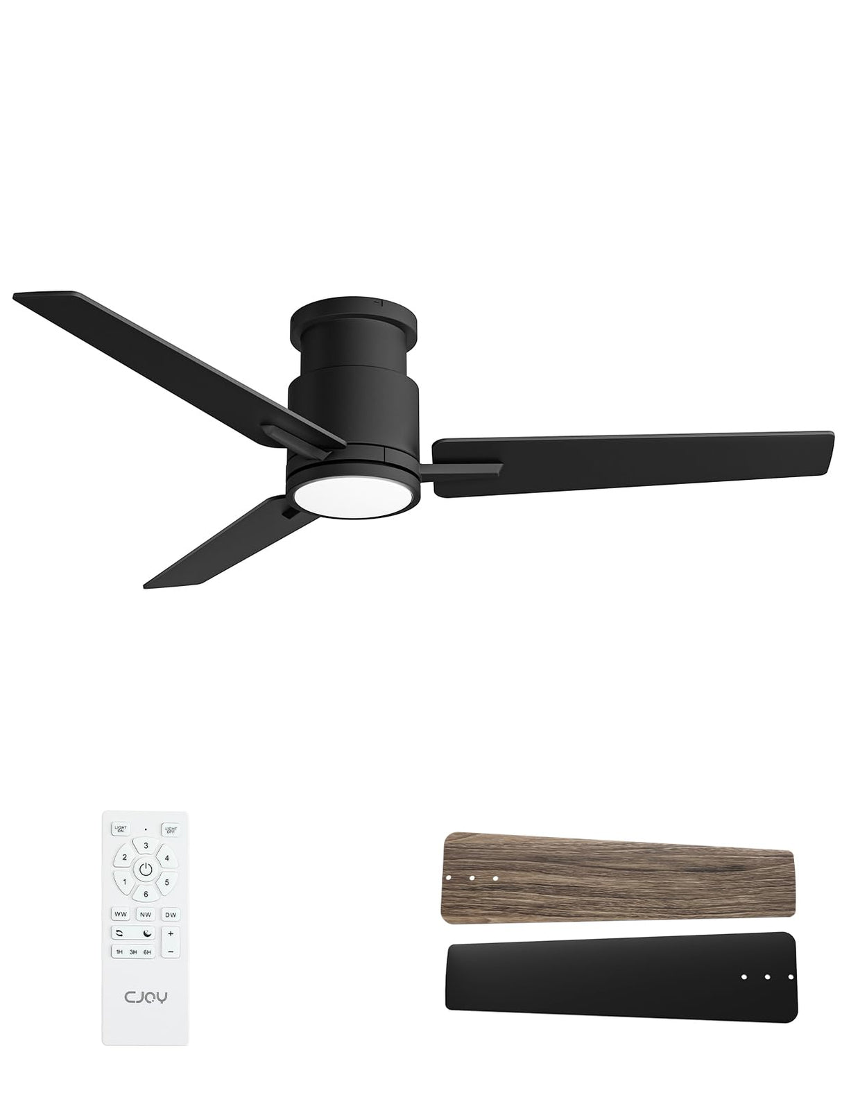 CJOY 52'' Flush Mount Ceiling Fan with Lights, Low Profile Ceiling Fans with Lights and Remote, 6 Speeds Quiet Reversible DC, 3CCT Dimmable, Outdoor Ceiling Fans for Patios Bedroom Living Room CJOY