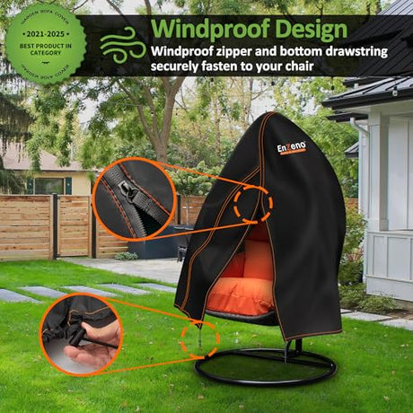 Enzeno Patio Egg Chair Covers Waterproof,75x45inch Egg Chair Cover with Zipper,Windproof Single Egg Swing Chair Covers,Outdoor Hanging Chair Cover Weatherproof,Black Enzeno