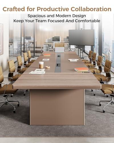 Spacious 12FT Executive Conference Table – Modern Rectangular Boardroom Table with Dual Cable Grommets, 1.6" Thick Top, Seats 10–12, Ideal for Office, Studio, or Training Rooms ZIMASYA