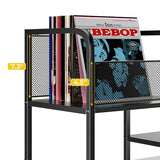 Record Player Stand with LED Light, Turntable Stand with Vinyl Storage - Up to 300+ Albums, 3-Tier Record Player Table Cabinet, Adjustable Shelf & V-Shaped Holder, Vinyl Display Shelf for Living Room Nidouillet