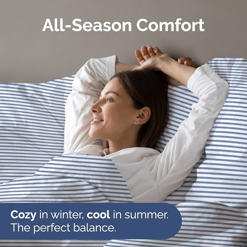 Twin Size Flat Sheet - Hotel Quality Top Flat Bed Sheet Only - Ultra-Soft, Comfy, Breathable & Cooling - Fade & Wrinkle Free - Easy-Care, Stain and Shrink Resistant Bedding - Oeko-Tex - Blue Stripes CGK Unlimited