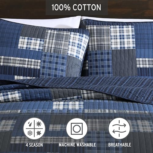 Eddie Bauer - Queen Quilt Set, Reversible Cotton Bedding with Matching Shams, Lightweight Home Decor for All Seasons (Eastmont Navy, Queen) Eddie Bauer
